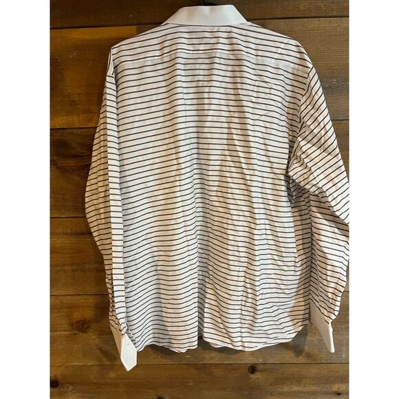 Bisse Classic B-Collar Brown Stripped 100% Cotton Slim Fit XXL/15 - Picture 2 of 6